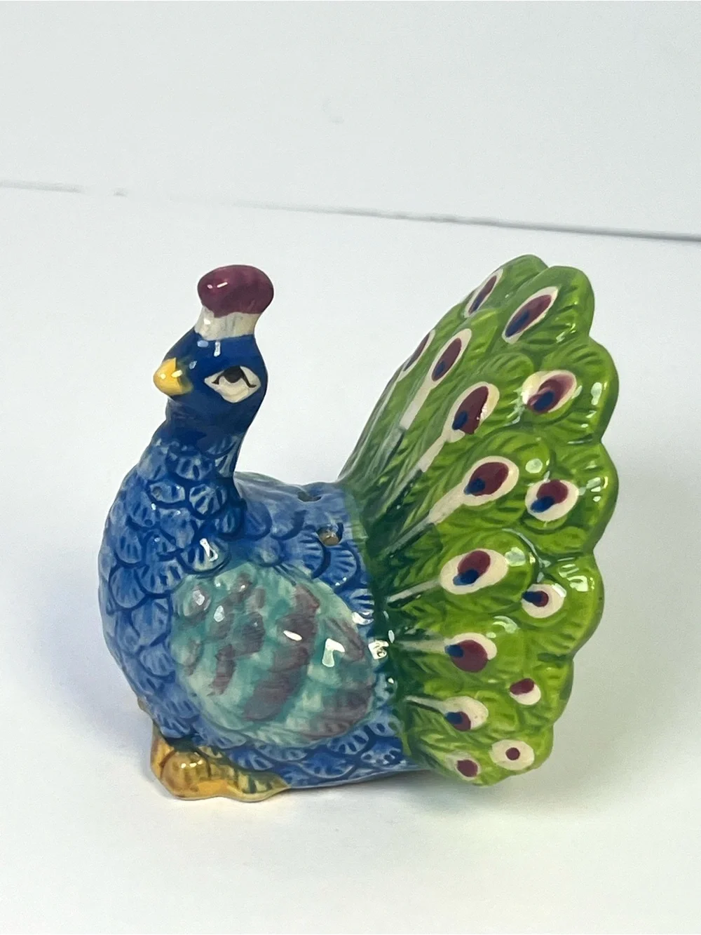 Pier 1 Ceramic Peacock Salt & Pepper Shakers Set of 2 Blue Green Vintage